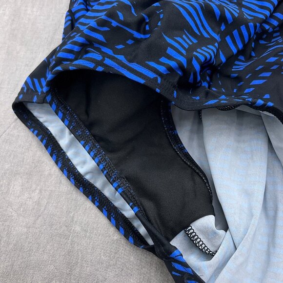 Lands End Tank Suit Women 16 Blue Black Floral Stripe Tropical 1pc Swimsuit - Picture 3 of 10